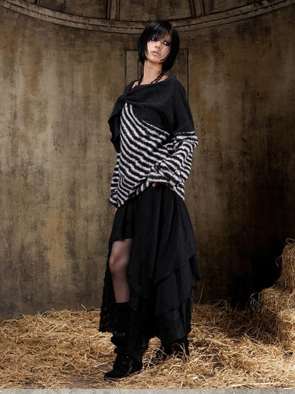ARIADNAw Contrast Stripe Off Shoulder Punk Women&