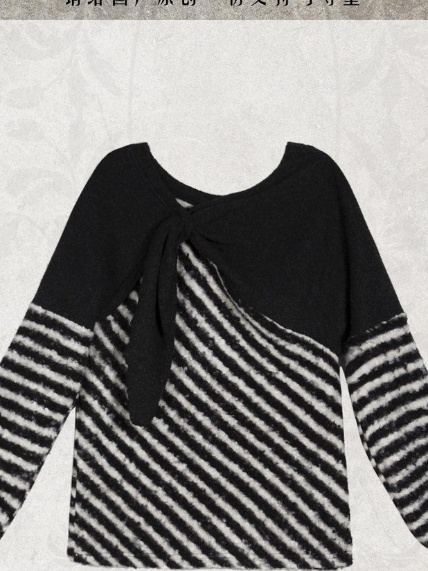 ARIADNAw Contrast Stripe Off Shoulder Punk Women&