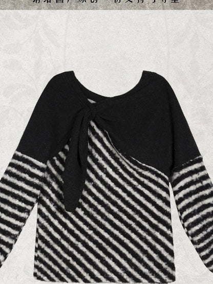 ARIADNAw Contrast Stripe Off Shoulder Punk Women&