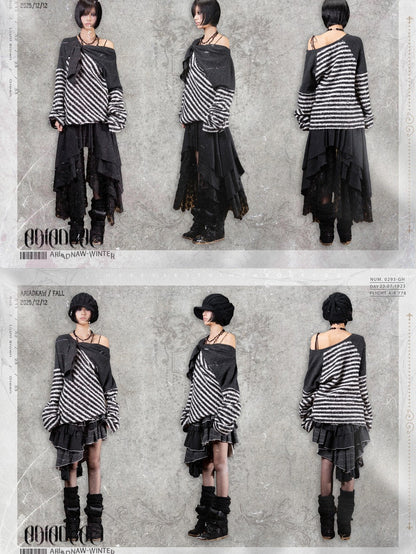 ARIADNAw Contrast Stripe Off Shoulder Punk Women&