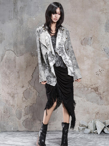 ARIADNAw Dark Gothic Asymmetrical Knit Patchwork Drawstring Low Waist Women&