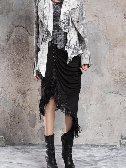 ARIADNAw Dark Gothic Asymmetrical Knit Patchwork Drawstring Low Waist Women&