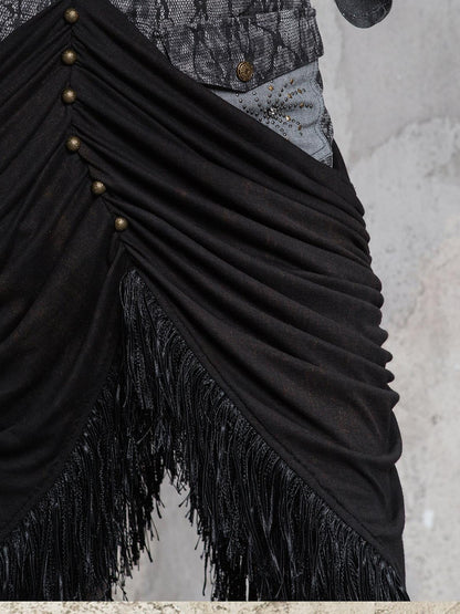 ARIADNAw Dark Gothic Asymmetrical Knit Patchwork Drawstring Low Waist Women&