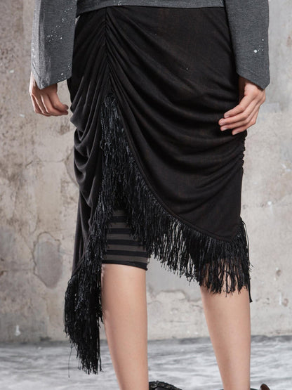 ARIADNAw Dark Gothic Asymmetrical Knit Patchwork Drawstring Low Waist Women&