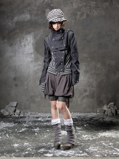 ARIADNAw Denim Blue Asymmetrical Striped Patchwork Original Design Women&