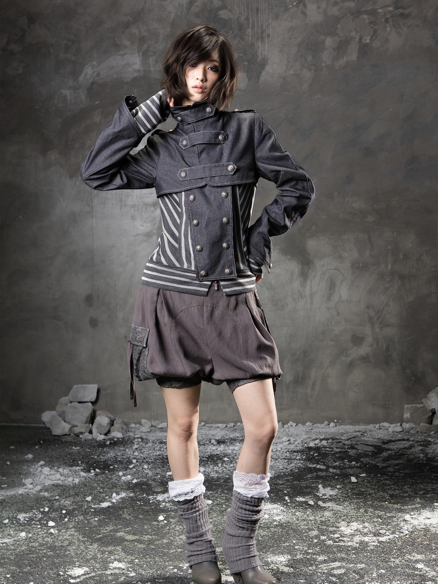ARIADNAw Denim Blue Asymmetrical Striped Patchwork Original Design Women&