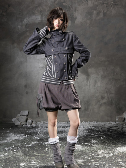 ARIADNAw Denim Blue Asymmetrical Striped Patchwork Original Design Women&