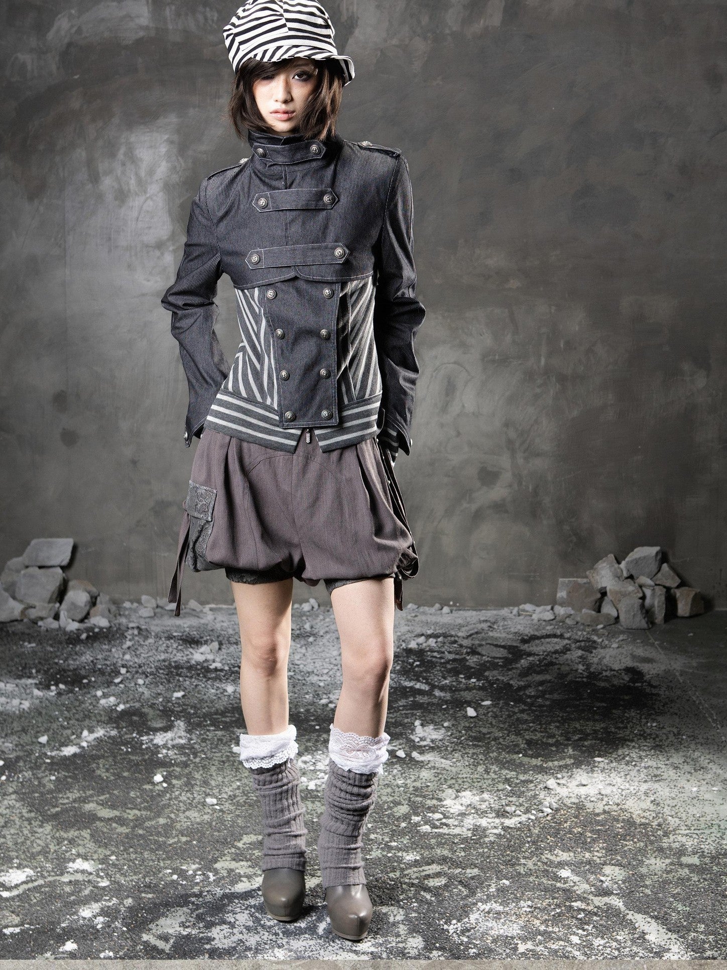 ARIADNAw Denim Blue Asymmetrical Striped Patchwork Original Design Women&