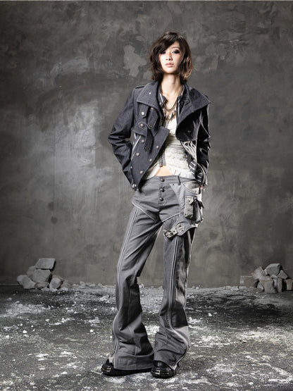 ARIADNAw Denim Blue Asymmetrical Striped Patchwork Original Design Women&