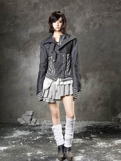 ARIADNAw Denim Blue Asymmetrical Striped Patchwork Original Design Women&