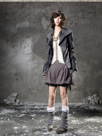 ARIADNAw Denim Blue Asymmetrical Striped Patchwork Original Design Women&