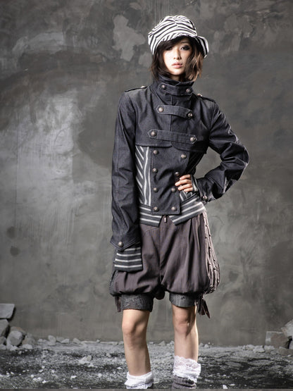 ARIADNAw Denim Blue Asymmetrical Striped Patchwork Original Design Women&