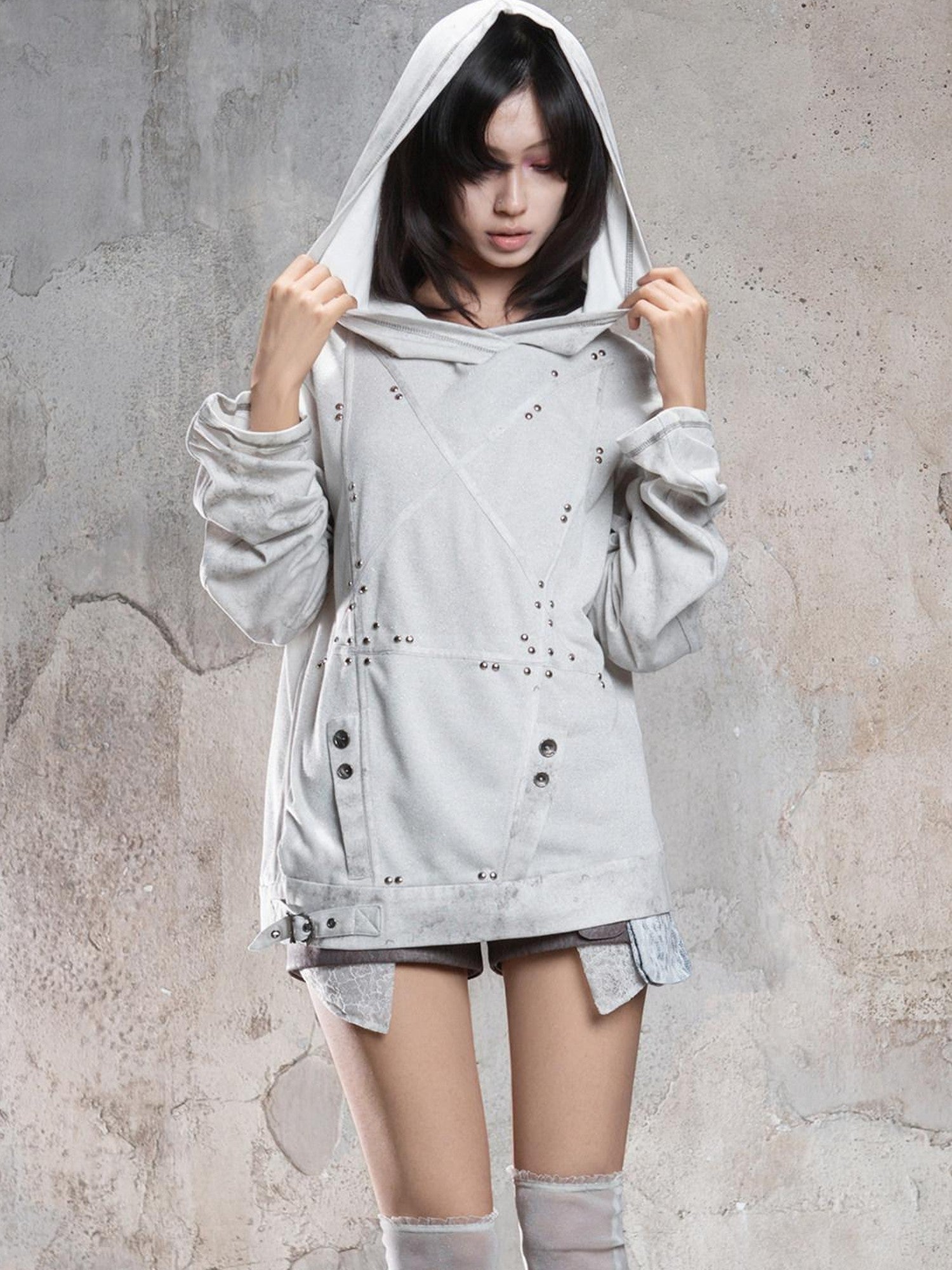 ARIADNAw Distressed Studded Star Punk Colorblock Women&