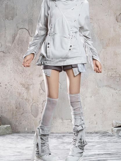 ARIADNAw Distressed Studded Star Punk Colorblock Women&