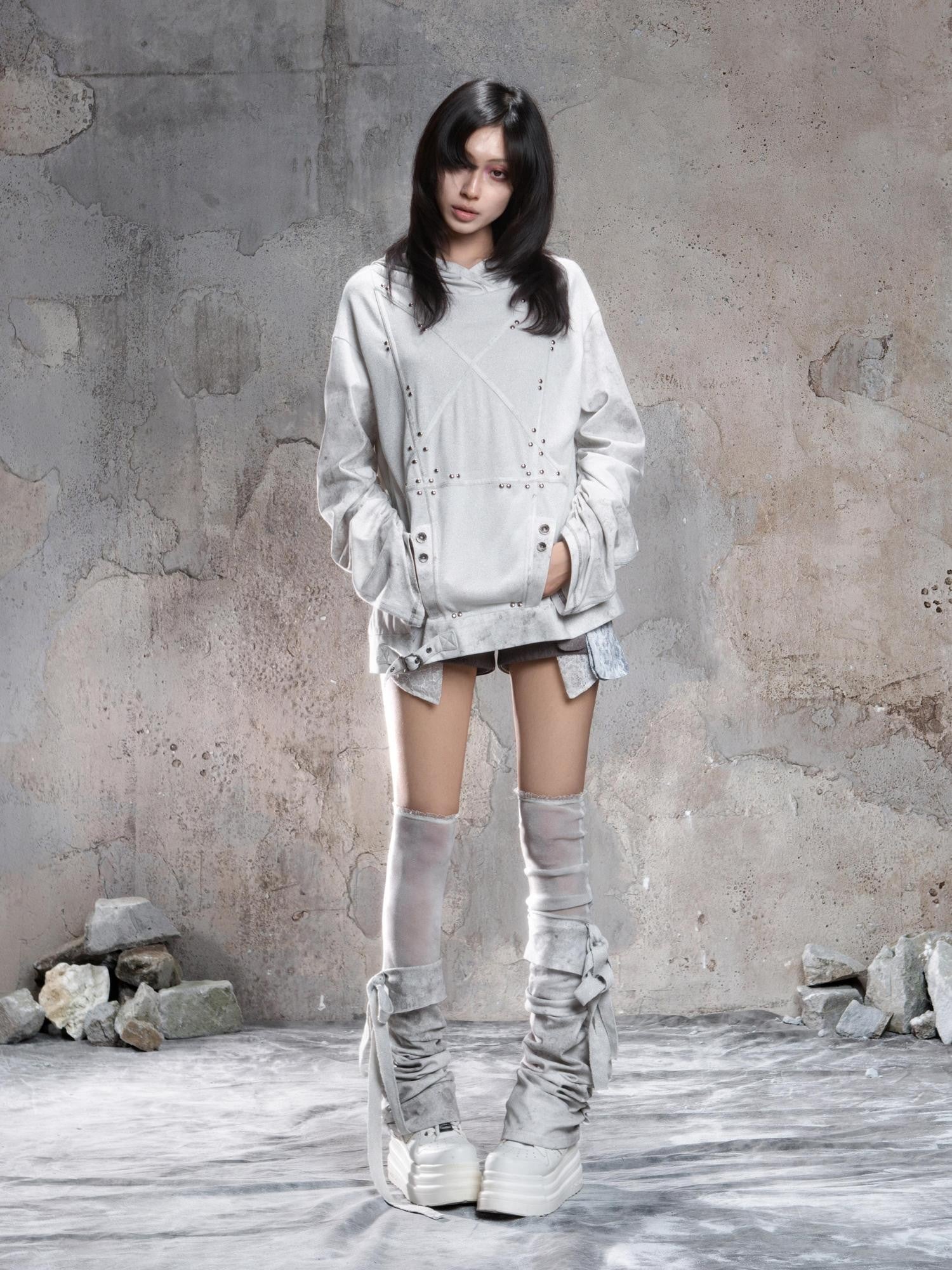 ARIADNAw Distressed Studded Star Punk Colorblock Women&