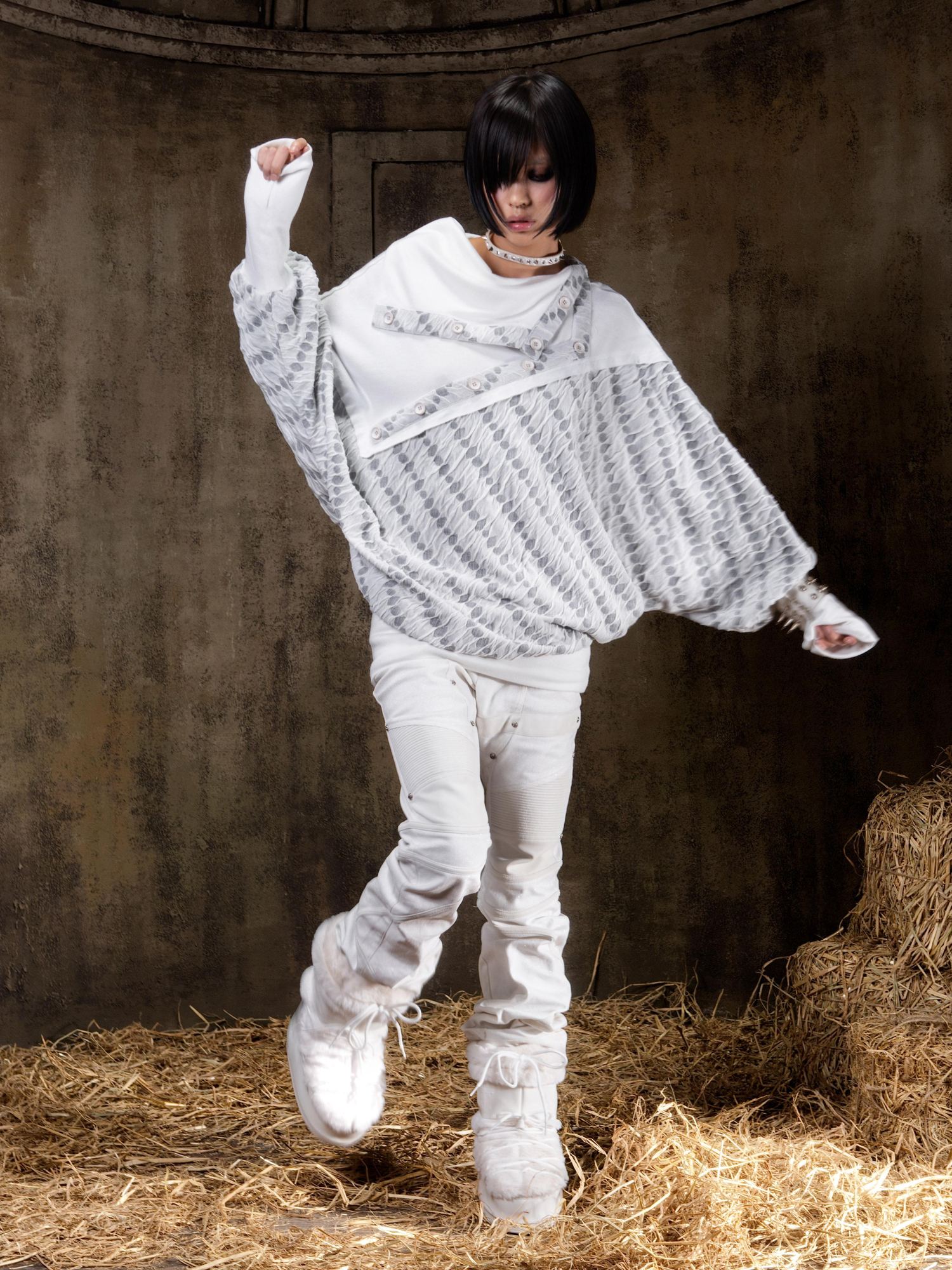 ARIADNAw Edgy Low Rise Straight Leg Stitched Patchwork Womens Punk Two Tone Pants