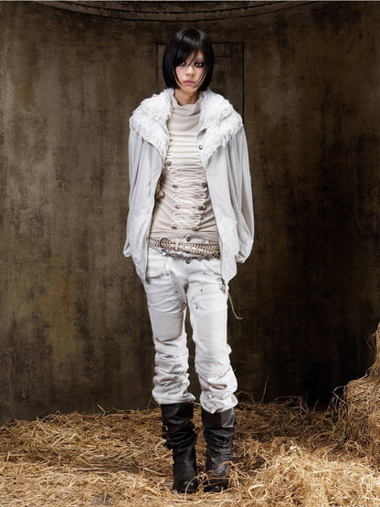 ARIADNAw Edgy Low Rise Straight Leg Stitched Patchwork Womens Punk Two Tone Pants