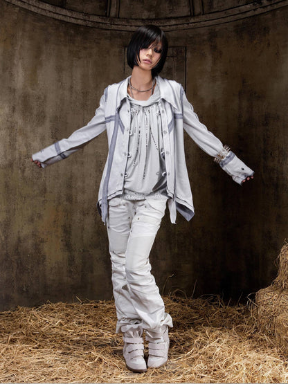 ARIADNAw Edgy Low Rise Straight Leg Stitched Patchwork Womens Punk Two Tone Pants