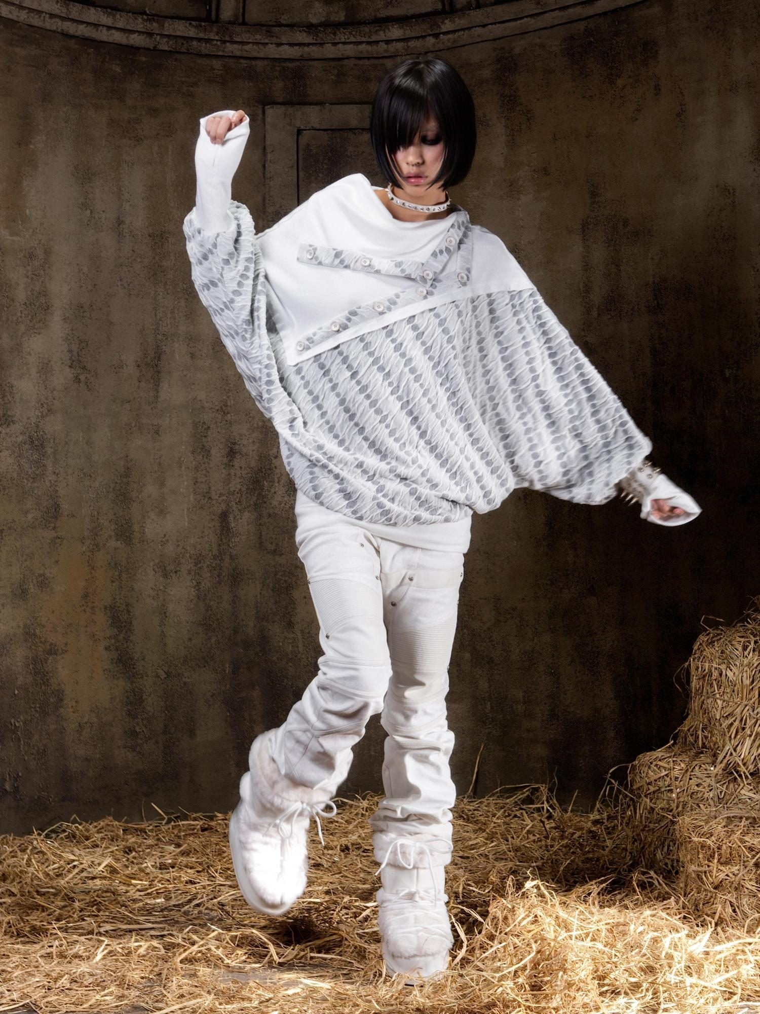 ARIADNAw Edgy Low Rise Straight Leg Stitched Patchwork Womens Punk Two Tone Pants