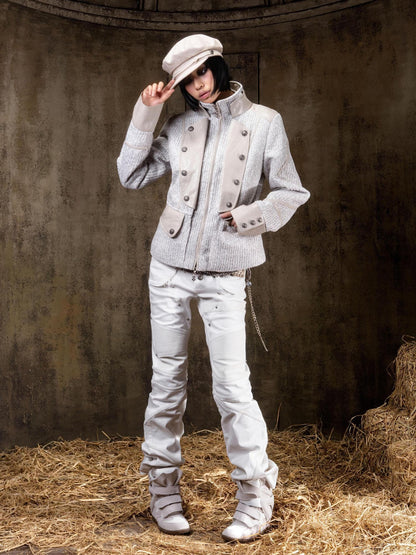 ARIADNAw Edgy Low Rise Straight Leg Stitched Patchwork Womens Punk Two Tone Pants