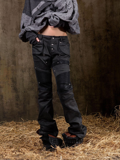 ARIADNAw Edgy Low Rise Straight Leg Stitched Patchwork Womens Punk Two Tone Pants