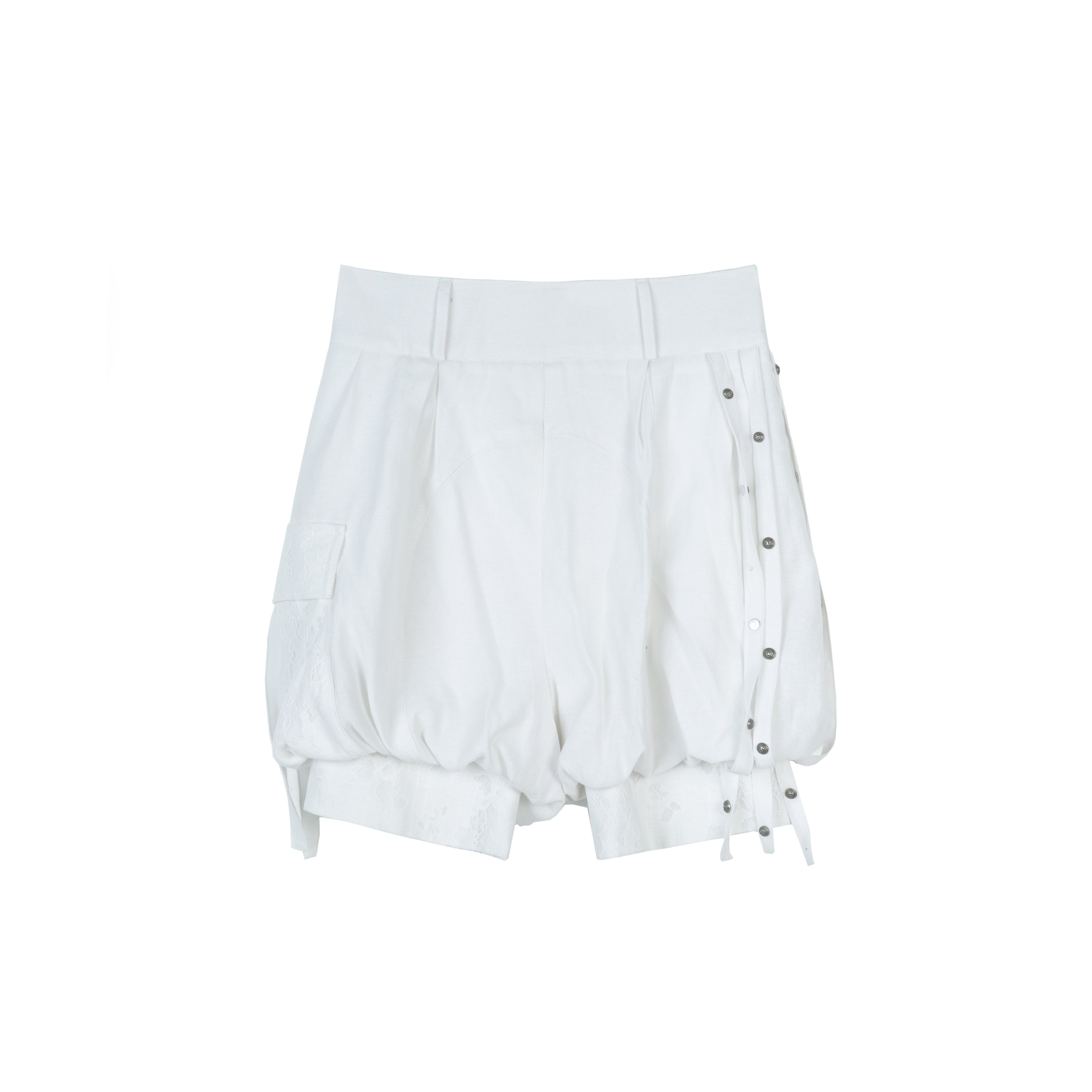 ARIADNAw Edgy Low Waist Punk Lantern Silhouette Womens Cream Mauve Utility Cargo Shorts