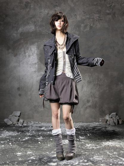 ARIADNAw Edgy Low Waist Punk Lantern Silhouette Womens Cream Mauve Utility Cargo Shorts