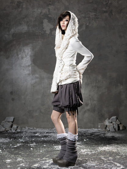 ARIADNAw Edgy Low Waist Punk Lantern Silhouette Womens Cream Mauve Utility Cargo Shorts