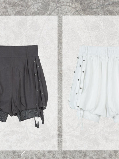 ARIADNAw Edgy Low Waist Punk Lantern Silhouette Womens Cream Mauve Utility Cargo Shorts