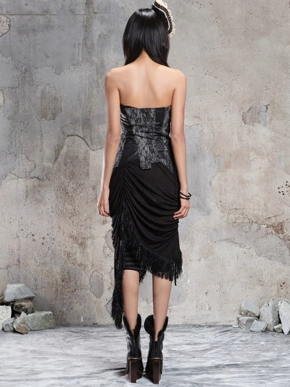 ARIADNAw Gothic Asymmetrical Knit Paneled Drawstring Skirt Skirt