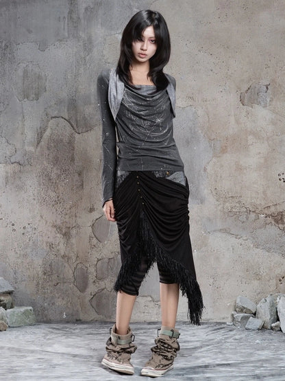 ARIADNAw Gothic Asymmetrical Knit Paneled Drawstring Skirt Skirt