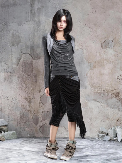 ARIADNAw Gothic Asymmetrical Knit Paneled Drawstring Skirt Skirt