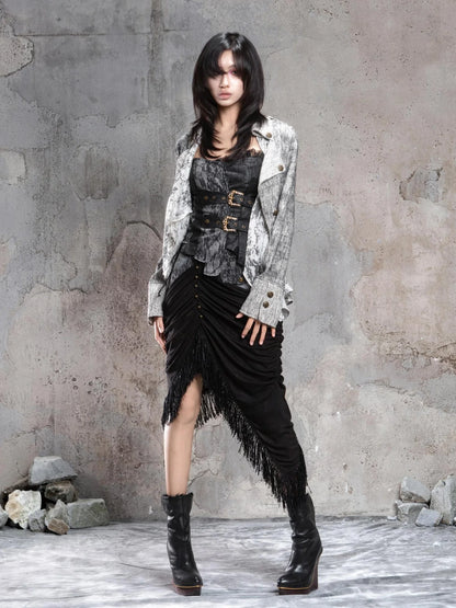 ARIADNAw Gothic Asymmetrical Knit Paneled Drawstring Skirt Skirt