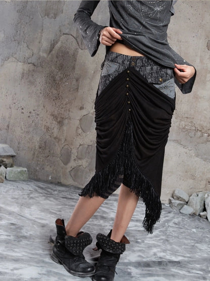 ARIADNAw Gothic Asymmetrical Knit Paneled Drawstring Skirt Skirt