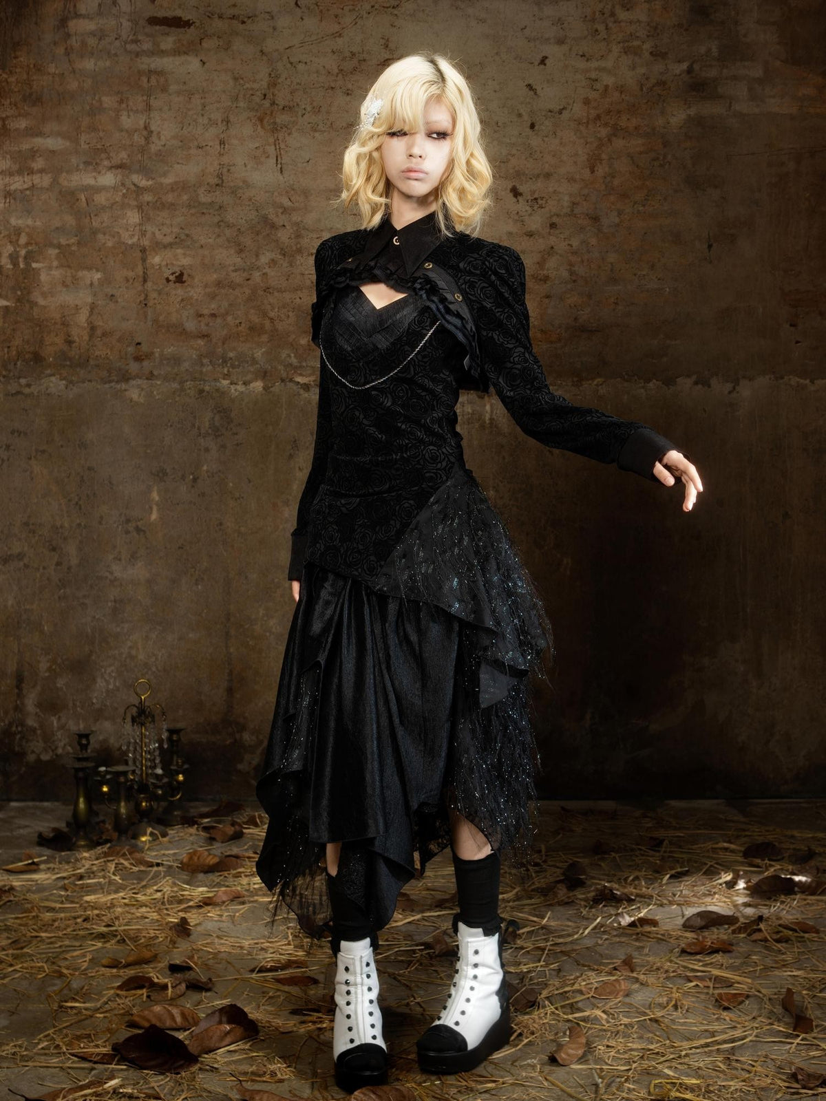 ARIADNAw Gothic Dark Vintage Slim Fit Mid Length Women&