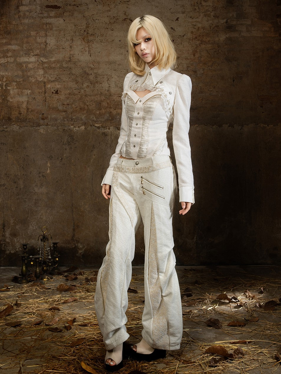 ARIADNAw Gothic Lace Double Waist Paneled Women&