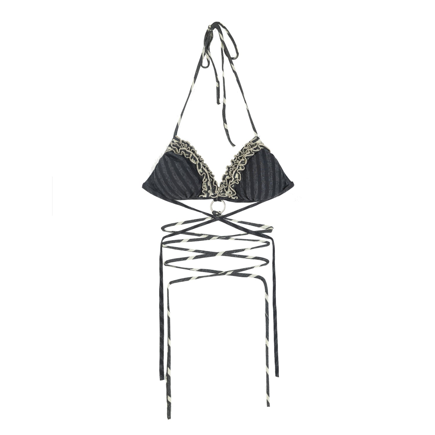 ARIADNAw_Gray_Black_Ruched_Colorblock_Ruffle_Triangle_Women&