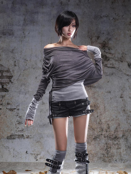 ARIADNAw Gray Purple Asymmetric One Shoulder Stretch Women&