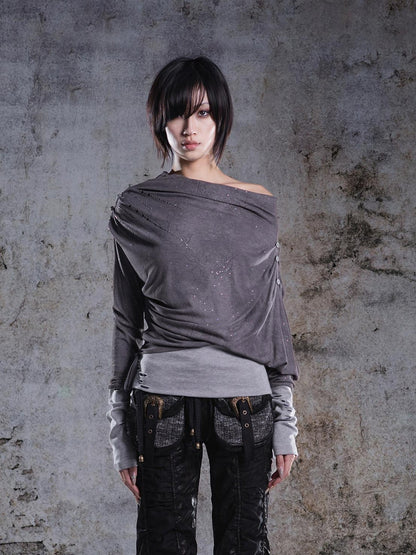 ARIADNAw Gray Purple Asymmetric One Shoulder Stretch Women&