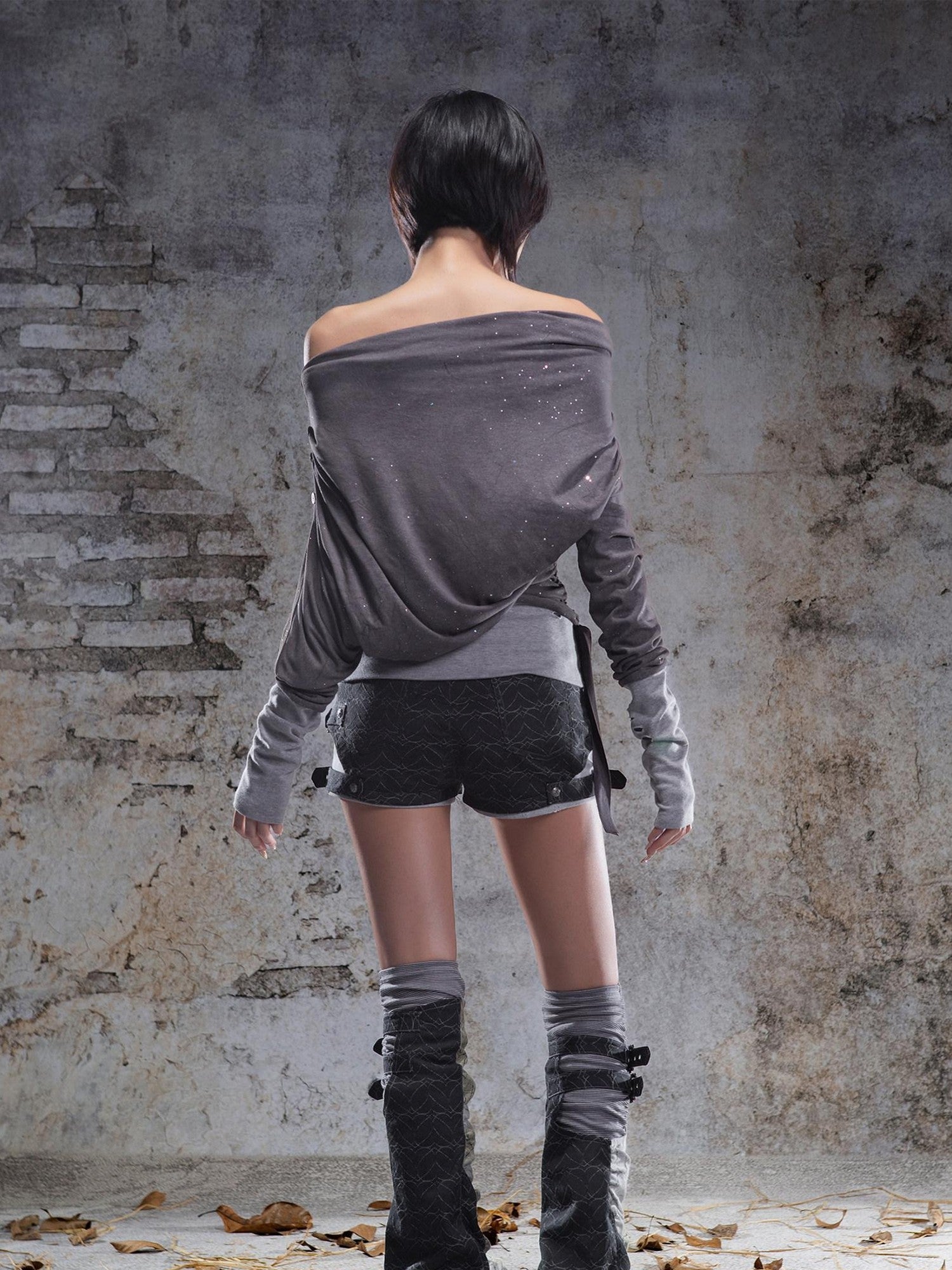 ARIADNAw Gray Purple Asymmetric One Shoulder Stretch Women&