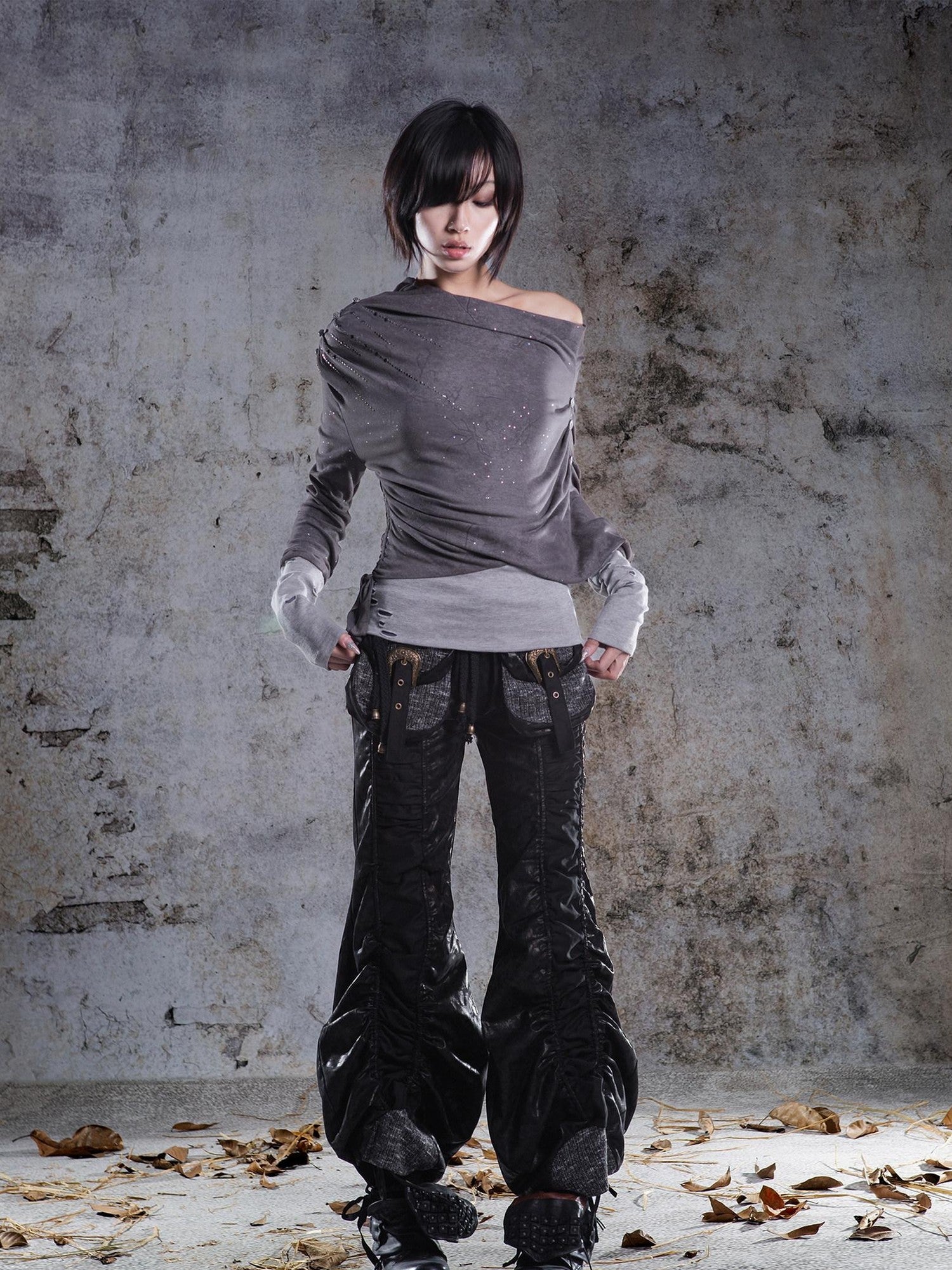 ARIADNAw Gray Purple Asymmetric One Shoulder Stretch Women&