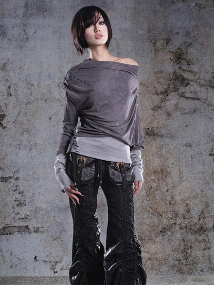 ARIADNAw Gray Purple Asymmetric One Shoulder Stretch Women&