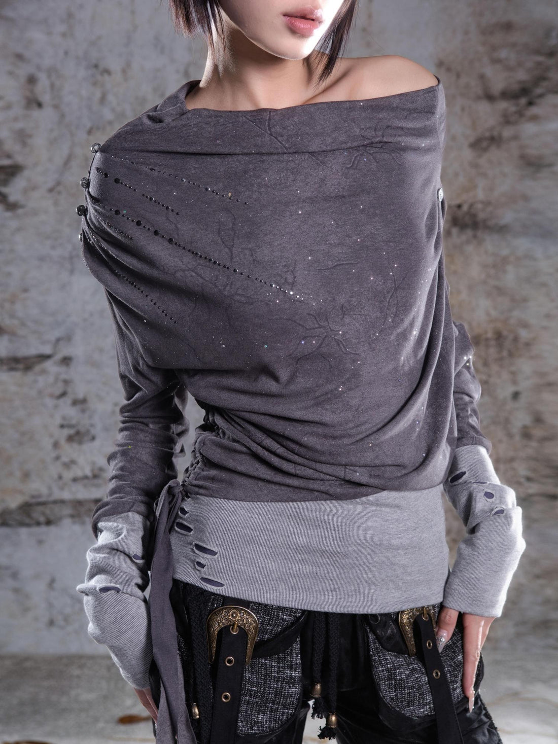 ARIADNAw Gray Purple Asymmetric One Shoulder Stretch Women&
