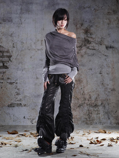 ARIADNAw Gray Purple Asymmetric One Shoulder Stretch Women&