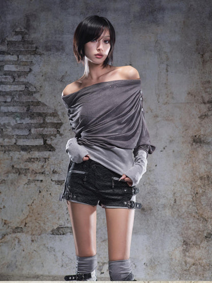 ARIADNAw Gray Purple Asymmetric One Shoulder Stretch Women&