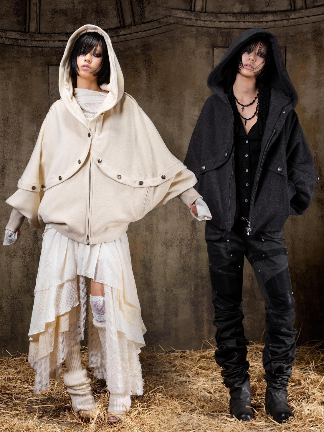 ARIADNAw Hooded Oversized Punk Gothic Regal Zipper Long Sleeve Women&