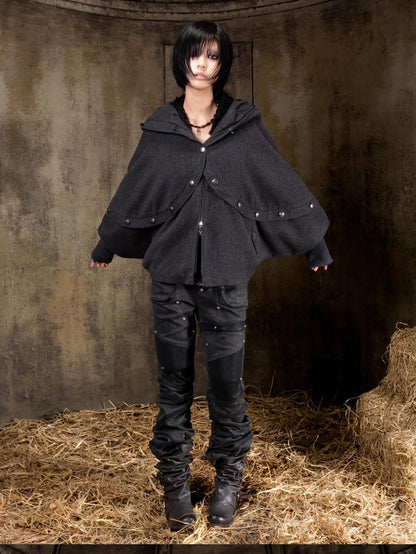 ARIADNAw Hooded Oversized Punk Gothic Regal Zipper Long Sleeve Women&