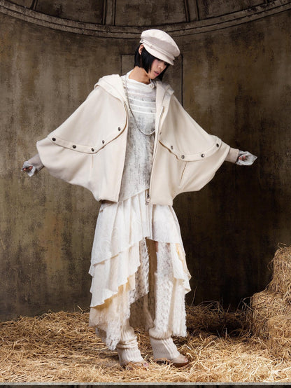 ARIADNAw Hooded Oversized Punk Gothic Regal Zipper Long Sleeve Women&