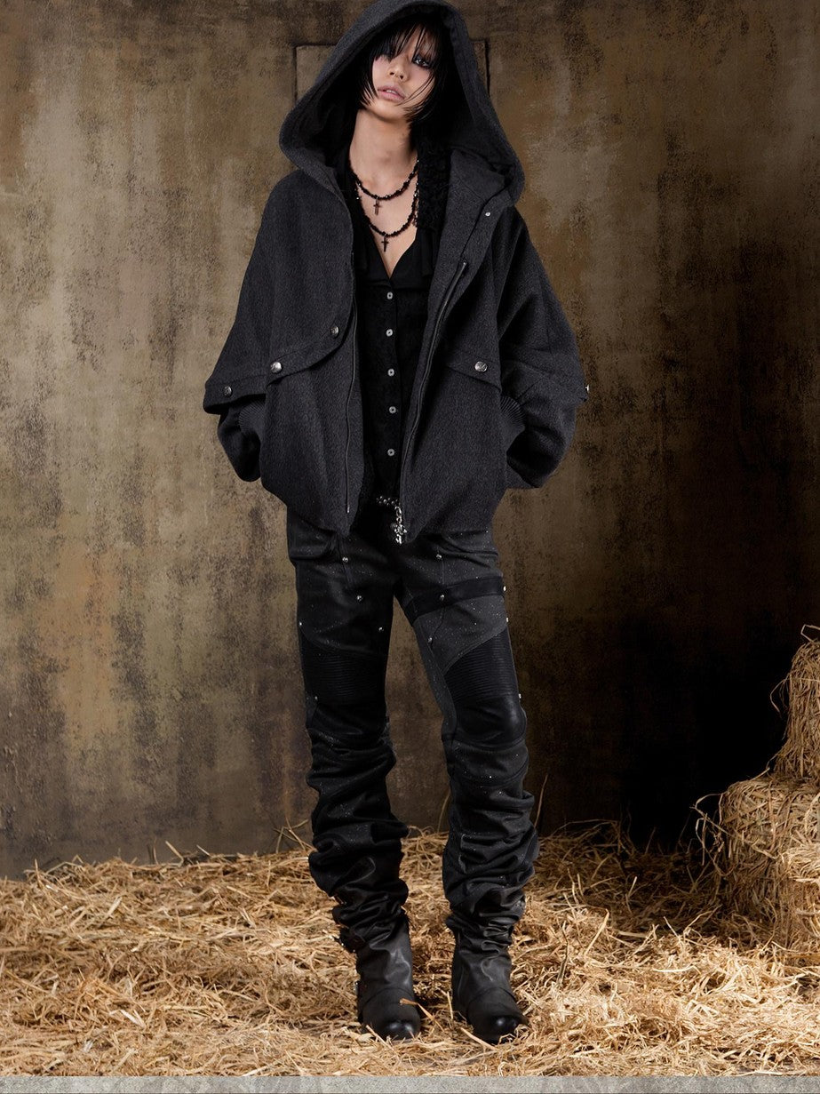 ARIADNAw Hooded Oversized Punk Gothic Regal Zipper Long Sleeve Women&