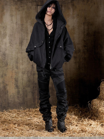ARIADNAw Hooded Oversized Punk Gothic Regal Zipper Long Sleeve Women&
